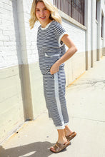 Load image into Gallery viewer, Casual Chic French Terry Black &amp; White Stripe Track Pants
