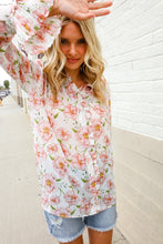 Load image into Gallery viewer, The Feminine Touch Chiffon Button-Down Floral Ruffle Sleeve Blouse
