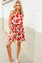 Load image into Gallery viewer, Whimsical in Red Floral Print Sleeveless Smocked Waist Dress
