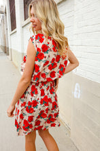 Load image into Gallery viewer, Whimsical in Red Floral Print Sleeveless Smocked Waist Dress
