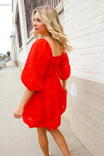 Load image into Gallery viewer, Love Found Red Crepe Sweetheart Wrap Yoke Puff Sleeve Lined Dress
