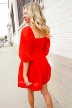 Load image into Gallery viewer, Love Found Red Crepe Sweetheart Wrap Yoke Puff Sleeve Lined Dress
