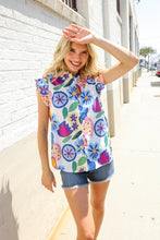 Load image into Gallery viewer, Adorable You White &amp; Blue Abstract Print Flutter Sleeve Notch Neck Top
