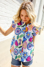 Load image into Gallery viewer, Adorable You White &amp; Blue Abstract Print Flutter Sleeve Notch Neck Top
