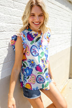 Load image into Gallery viewer, Adorable You White &amp; Blue Abstract Print Flutter Sleeve Notch Neck Top
