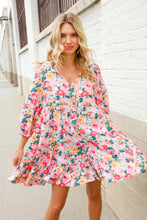 Load image into Gallery viewer, Boho Vibes Cotton Floral Button Down 3/4 Sleeve Tiered Dress
