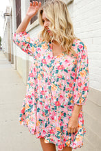 Load image into Gallery viewer, Boho Vibes Cotton Floral Button Down 3/4 Sleeve Tiered Dress
