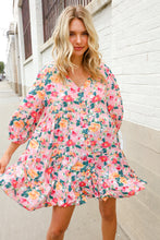 Load image into Gallery viewer, Boho Vibes Cotton Floral Button Down 3/4 Sleeve Tiered Dress
