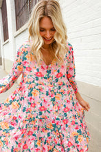 Load image into Gallery viewer, Boho Vibes Cotton Floral Button Down 3/4 Sleeve Tiered Dress
