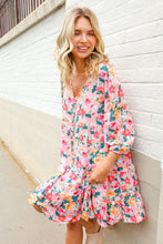 Load image into Gallery viewer, Boho Vibes Cotton Floral Button Down 3/4 Sleeve Tiered Dress
