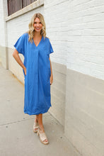 Load image into Gallery viewer, Casual Chic Blue Cotton V Neck Pocketed Midi Tunic

