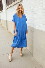 Load image into Gallery viewer, Casual Chic Blue Cotton V Neck Pocketed Midi Tunic
