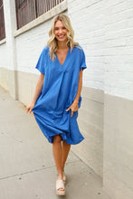 Load image into Gallery viewer, Casual Chic Blue Cotton V Neck Pocketed Midi Tunic
