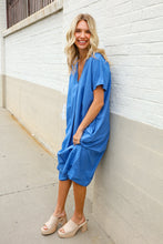 Load image into Gallery viewer, Casual Chic Blue Cotton V Neck Pocketed Midi Tunic
