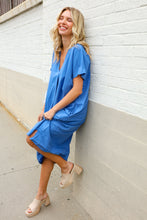Load image into Gallery viewer, Casual Chic Blue Cotton V Neck Pocketed Midi Tunic
