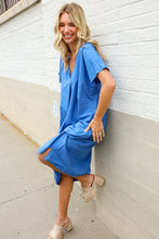 Load image into Gallery viewer, Casual Chic Blue Cotton V Neck Pocketed Midi Tunic
