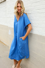 Load image into Gallery viewer, Casual Chic Blue Cotton V Neck Pocketed Midi Tunic
