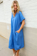 Load image into Gallery viewer, Casual Chic Blue Cotton V Neck Pocketed Midi Tunic
