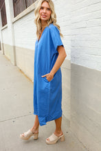 Load image into Gallery viewer, Casual Chic Blue Cotton V Neck Pocketed Midi Tunic
