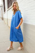 Load image into Gallery viewer, Casual Chic Blue Cotton V Neck Pocketed Midi Tunic
