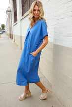 Load image into Gallery viewer, Casual Chic Blue Cotton V Neck Pocketed Midi Tunic
