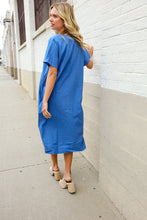 Load image into Gallery viewer, Casual Chic Blue Cotton V Neck Pocketed Midi Tunic
