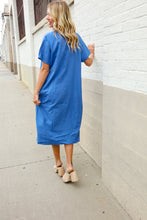 Load image into Gallery viewer, Casual Chic Blue Cotton V Neck Pocketed Midi Tunic
