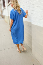 Load image into Gallery viewer, Casual Chic Blue Cotton V Neck Pocketed Midi Tunic
