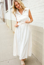 Load image into Gallery viewer, Put Together Ivory Cotton Collar Drawstring Waist Fit &amp; Flare Midi

