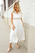 Load image into Gallery viewer, Put Together Ivory Cotton Collar Drawstring Waist Fit &amp; Flare Midi
