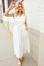 Load image into Gallery viewer, Put Together Ivory Cotton Collar Drawstring Waist Fit &amp; Flare Midi
