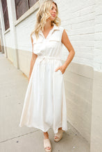 Load image into Gallery viewer, Put Together Ivory Cotton Collar Drawstring Waist Fit &amp; Flare Midi
