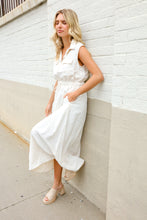 Load image into Gallery viewer, Put Together Ivory Cotton Collar Drawstring Waist Fit &amp; Flare Midi
