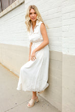 Load image into Gallery viewer, Put Together Ivory Cotton Collar Drawstring Waist Fit &amp; Flare Midi
