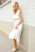 Load image into Gallery viewer, Put Together Ivory Cotton Collar Drawstring Waist Fit &amp; Flare Midi
