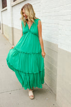Load image into Gallery viewer, Find Love Green Sleeveless V Neck Frill Ruffle Tiered Lined Maxi
