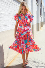 Load image into Gallery viewer, Can&#39;t Look Away Coral Flutter Sleeve Smocked Waist Floral Midi Dress
