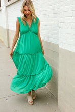 Load image into Gallery viewer, Find Love Green Sleeveless V Neck Frill Ruffle Tiered Lined Maxi

