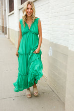 Load image into Gallery viewer, Find Love Green Sleeveless V Neck Frill Ruffle Tiered Lined Maxi
