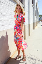 Load image into Gallery viewer, Can&#39;t Look Away Coral Flutter Sleeve Smocked Waist Floral Midi Dress
