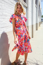 Load image into Gallery viewer, Can&#39;t Look Away Coral Flutter Sleeve Smocked Waist Floral Midi Dress
