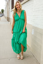 Load image into Gallery viewer, Find Love Green Sleeveless V Neck Frill Ruffle Tiered Lined Maxi
