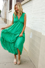 Load image into Gallery viewer, Find Love Green Sleeveless V Neck Frill Ruffle Tiered Lined Maxi
