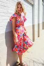 Load image into Gallery viewer, Can&#39;t Look Away Coral Flutter Sleeve Smocked Waist Floral Midi Dress
