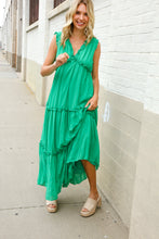 Load image into Gallery viewer, Find Love Green Sleeveless V Neck Frill Ruffle Tiered Lined Maxi
