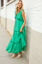 Load image into Gallery viewer, Find Love Green Sleeveless V Neck Frill Ruffle Tiered Lined Maxi
