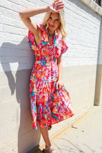 Load image into Gallery viewer, Can&#39;t Look Away Coral Flutter Sleeve Smocked Waist Floral Midi Dress

