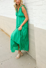 Load image into Gallery viewer, Find Love Green Sleeveless V Neck Frill Ruffle Tiered Lined Maxi
