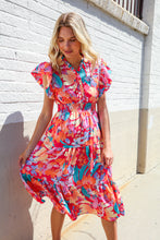 Load image into Gallery viewer, Can&#39;t Look Away Coral Flutter Sleeve Smocked Waist Floral Midi Dress

