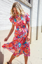 Load image into Gallery viewer, Can&#39;t Look Away Coral Flutter Sleeve Smocked Waist Floral Midi Dress
